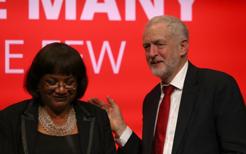 Shadow home secretary Dianne Abbott and party leader Jeremy Corbyn at the party conference in Brighton (EPA)