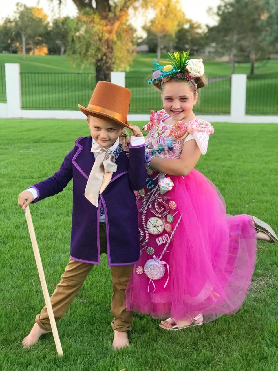 7) DIY Willy Wonka and Candy Princess Sibling Costumes