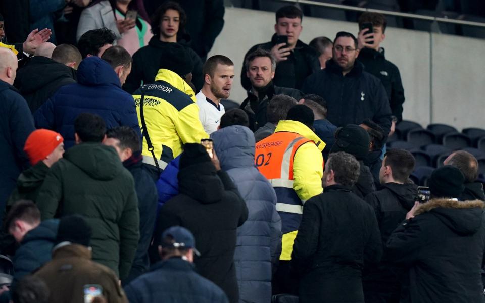 Tottenham Hotspur's Eric Dier confronts a supporter in the stands back in March - PA