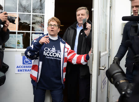 U.S. congressional candidate and State Rep. Rick Saccone emerges from his polling place after casting his vote in Pennsylvania's 18th U.S. Congressional district special election between Republican Saccone and Democratic candidate Conor Lamb at a polling place in McKeesport, Pennsylvania, U.S., March 13, 2018. REUTERS/Alan Freed