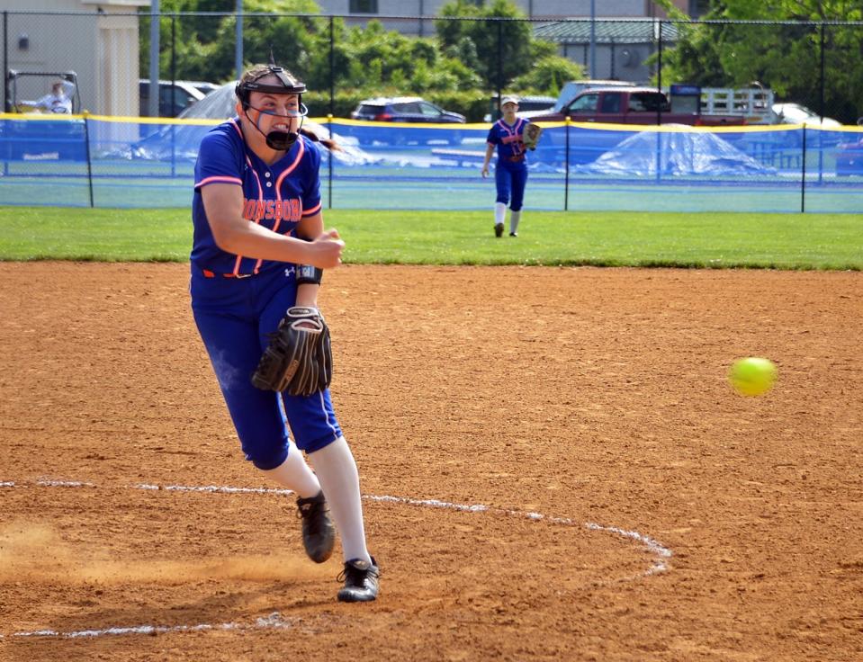 Boonsboro sophomore Ava Neson throws a pitch against Patterson Mill in the 1A state semifinals.