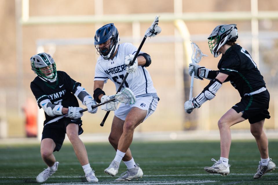 Corner Canyon hosts Olympus during a high school boys lacrosse game at Corner Canyon High School in Draper on April 14, 2023. | Ryan Sun, Deseret News