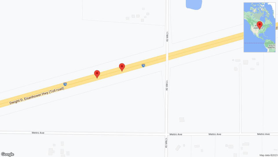 A detailed map that shows the affected road due to 'Broken down vehicle on eastbound I-70 in Tonganoxie' on September 18th at 9:26 p.m.