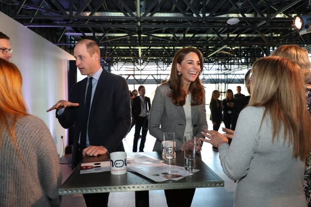 The Duke and Duchess of Cambridge during a volunteer celebration at the Troubadour White City Theatre