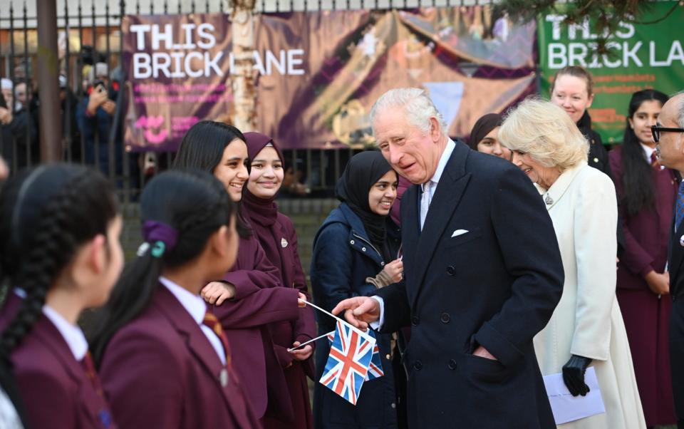 King Charles and the Queen Consort met schoolchildren in Brick Lane - Eddie Mulholland