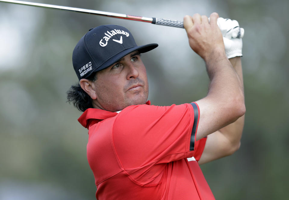 Pat Perez watches his tee shot on the 17th hole during the second round of the Texas Open golf tournament, Friday, March 28, 2014, in San Antonio. (AP Photo/Eric Gay)