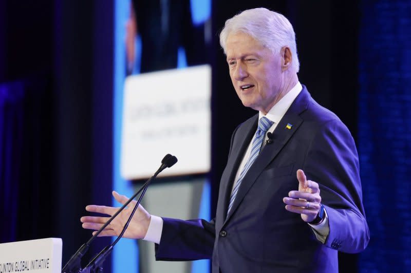 Former President Bill Clinton was among those who spoke at Willie Mays' celebration of life Monday in San Francisco. File Photo by John Angelillo/UPI