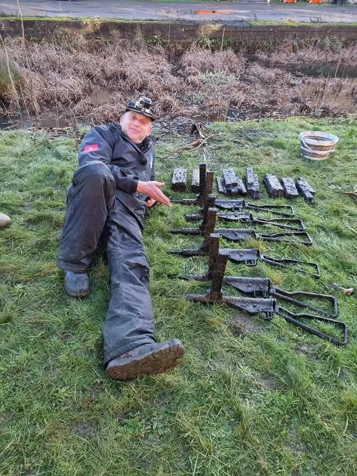 The guns were found in a canal near Weedon Bec, Northamptonshire. (SWNS)