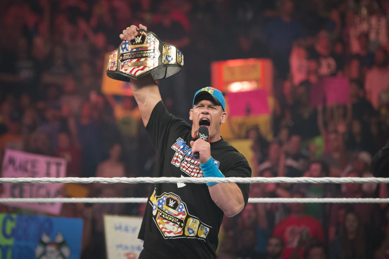 John Cena attends the WWE Monday Night Raw at the Frank Erwin Center on April 6, 2015 in Austin, Texas. (Photo by Suzanne Cordeiro/Corbis via Getty Images)