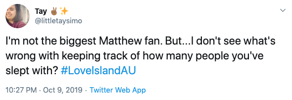 Viewers react to Love Island star Matthew's sex confession. Photo: Twitter.