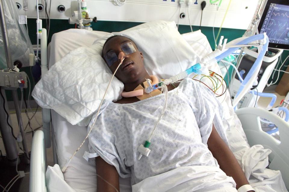 Stabbing victim: Jamel Boyce's parents released a heart-breaking image of him in hospital (Met Police)