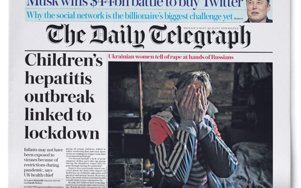 Martsyniuk on the front page of The Telegraph in April 