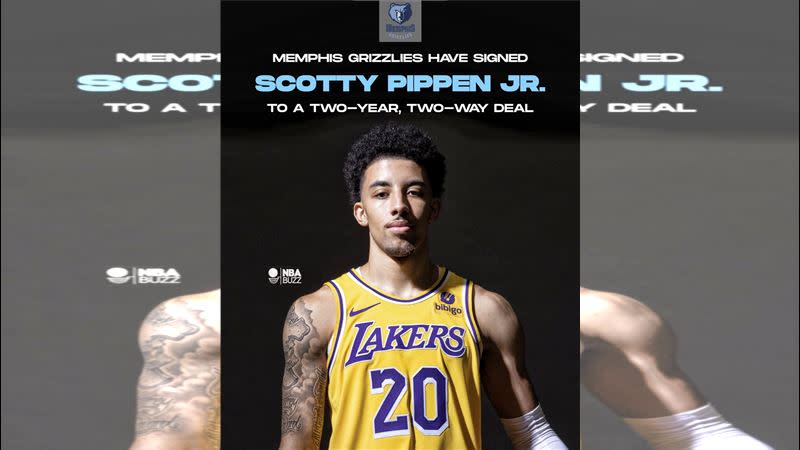 灰熊和小皮朋（Scotty Pippen Jr.）簽下2年雙向合約。（圖／翻攝自NBA Buzz推特）