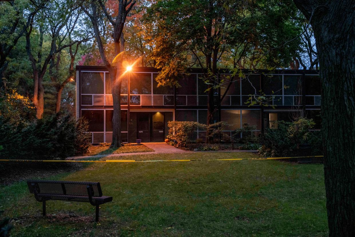 Police tape restricts access to the scene where Isaac Agree Downtown Synagogue president, Samantha Woll, was found dead in Detroit, October 21, 2023. (AFP via Getty Images)