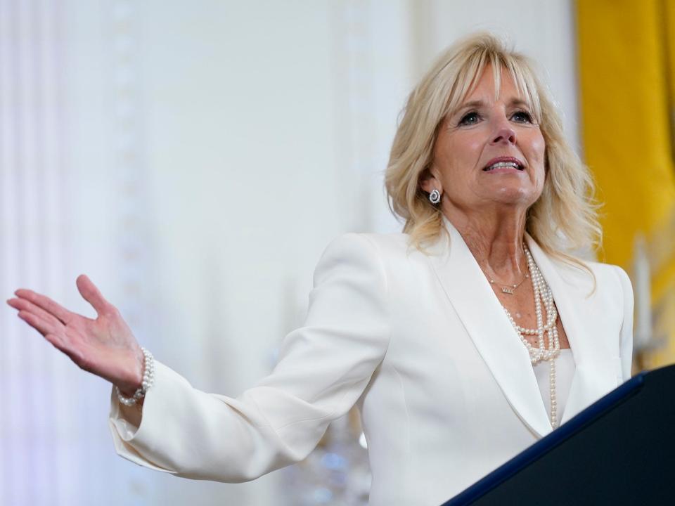 First lady Jill Biden delivered a speech in West Palm Beach, Florida, on June 23, 2022, to highlight the administration's Cancer Moonshot.