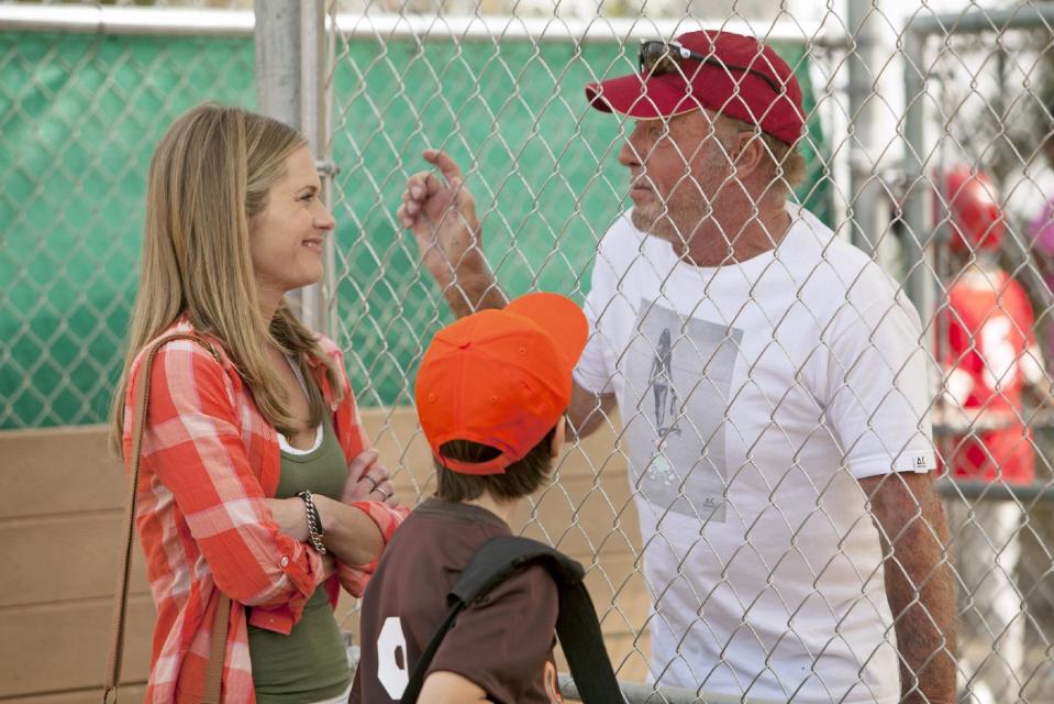 This TV publicity image released by ABC shows Maggie lawson, left, and James Caan, right, in a scene from the new series "Back in the Game," premiering this fall. (AP Photo/ABC, Randy Holmes)