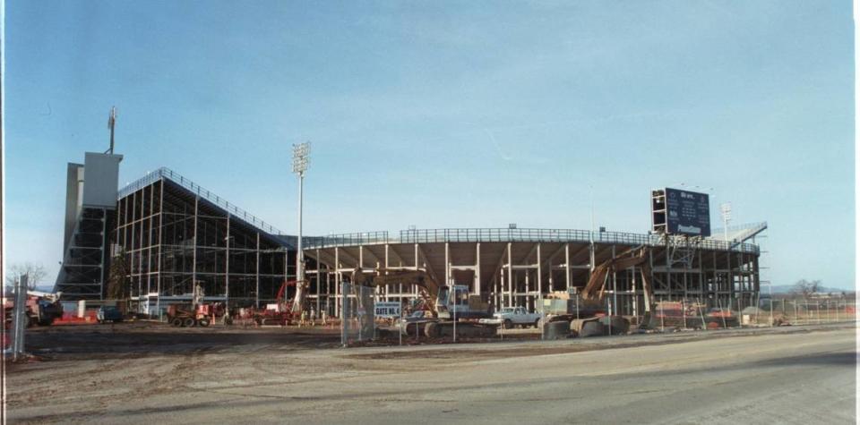 Beaver Stadium construction to expand the seating capacity by 10,000 seats is pictured on Wednesday, Feb. 9, 2000