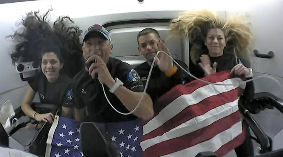 The Polaris Dawn crew in orbit earlier in the mission. Left to right: SpaceX crew trainer and spacewalker Sarah Gillis, pilot Scott Poteet, commander and spacewalker Jared Isaacman and SpaceX medical officer Anna Menon. / Credit: SpaceX