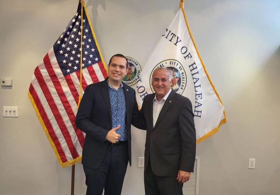 Javier Morejon, 33, is one of seven people who have filed to fill Angelica Pacheco’s vacant seat following Governor DeSantis’s removal of her amid an FBI investigation into healthcare fraud. He serves on the Hialeah’s Beautification Committee Board, appointed by the mayor in Nov. 2022.