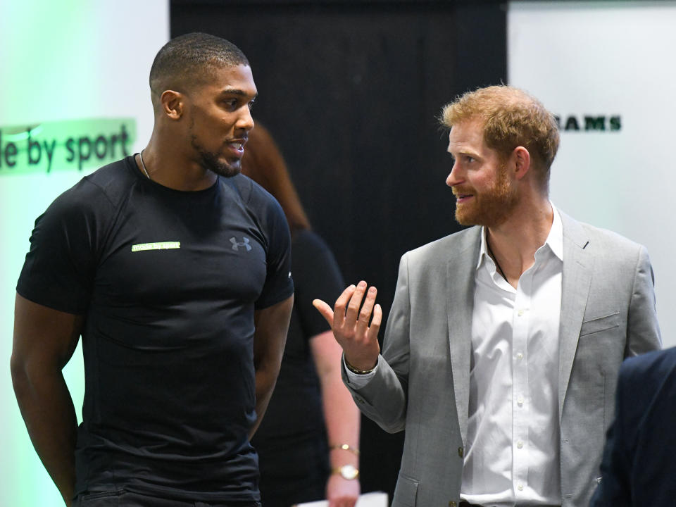 The Duke of Sussex and Anthony Joshua attend the launch of Made by Sport, a new campaign bringing together a coalition of charities supporting disadvantaged young people through sport, at Black Prince Trust in Lambeth, London. Picture Credit Should Read: Doug Peters/EMPICS