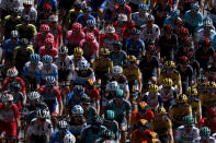 The pack rides during the second stage of the Tour de France cycling race over 186 kilometers (115,6 miles) with start and finish in Nice, southern France, Sunday, Aug. 30, 2020. (AP Photo/Thibault Camus)