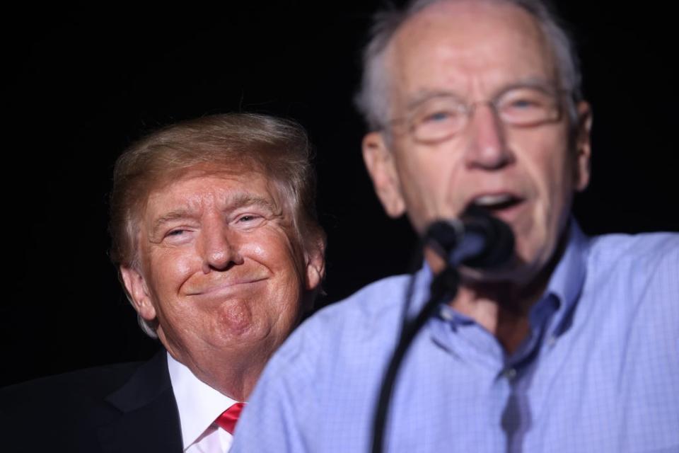 Sen Chuck Grassley speaks at a Trump rally in Des Moines, Iowa (Getty Images)