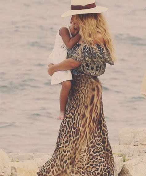 The star showcased the designs on a European holiday with her husband Jay Z and daughter Blue Ivy.