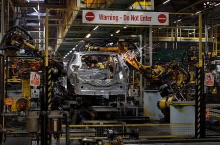 A car is seen on the production line at Nissan's car plant in Sunderland Britain