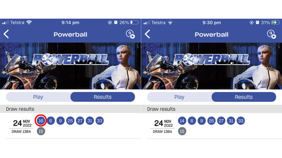 Screenshots show the wrong number uploaded to the Powerball website.