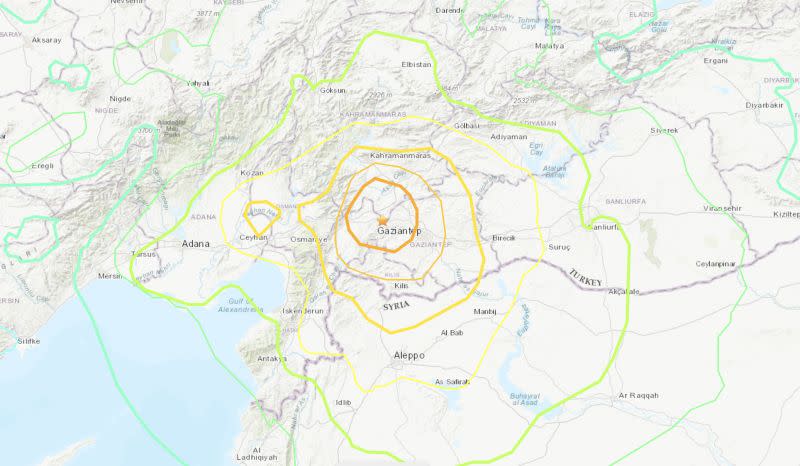 ▲土耳其當地時間6日凌晨4時17分發生芮氏規模7.8地震。（圖／翻攝自USGS）