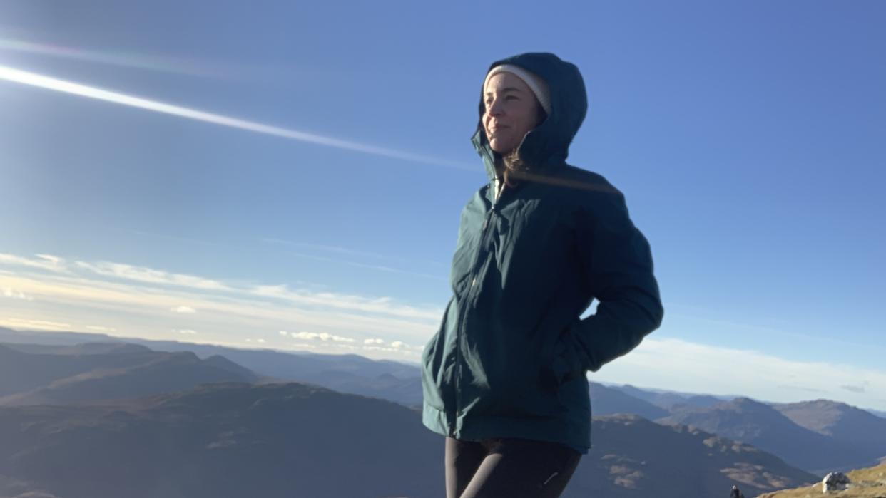  Julia Clarke wearing the Jack Wolfskin Highest Peak jacket. 