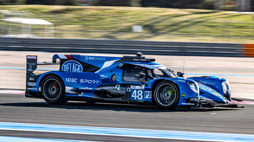The Delage-branded LMP2 race car prepares to compete at the 2023 edition of the 24 Hours of Le Mans.