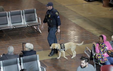 A police officer with a dog patrol in Union Station in Washington in this March 22, 2016, file photo. REUTERS/Joshua Roberts/Files