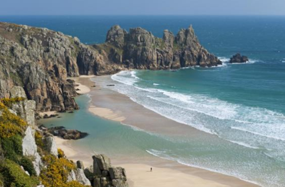 Pedn Vounder Beach, Cornwall: This sweeping beach with its turquoise water and white sand could be a Greek or Caribbean island, but is actually at the very tip of Cornwall. (Visit Britain)