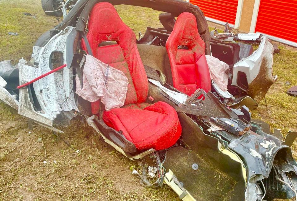 This photo from Marion County Fire Rescue shows the remains of a vehicle involved in a street racing-related crash on Nov. 18 on State Road 200 in southwest Ocala.