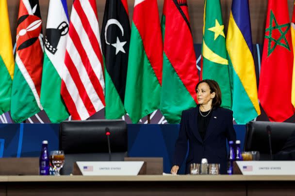 PHOTO: In this Dec. 15, 2022, file photo, Vice President Kamala Harris speaks at a working lunch at the U.S. - Africa Leaders Summit in Washington, DC. (Anna Moneymaker/Getty Images, FILE)