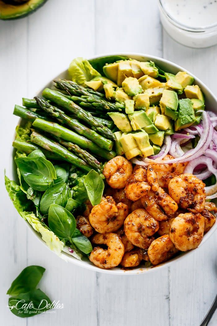 Blackened Shrimp, Asparagus and Avocado Salad