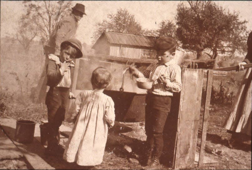 Apple butter cooking was a staple of early residents of Columbus. This is a picture of one from about 1900.