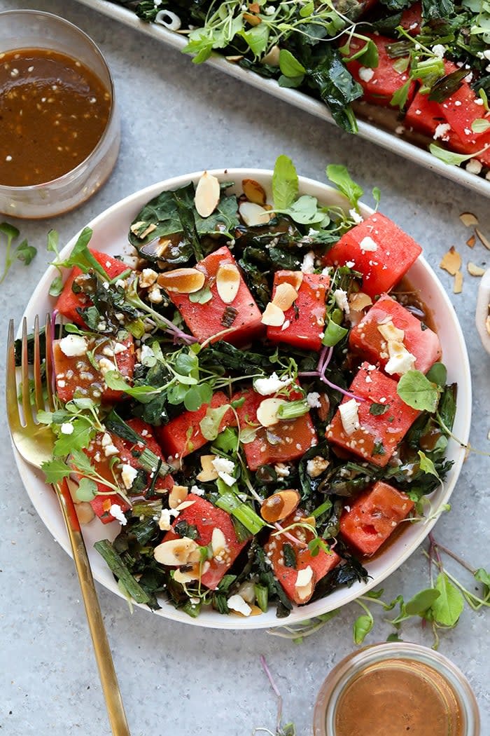 Grilled Kale and Watermelon Salad from Fit Foodie Finds