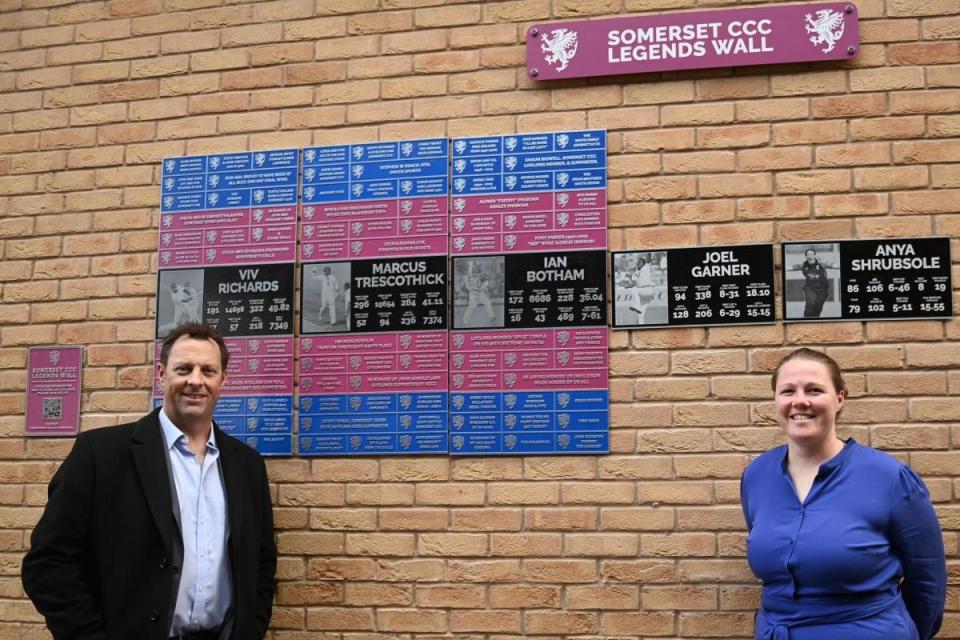 Marcus Trescothick and Anya Shrubsole after unveiing Legends Wall <i>(Image: Somerset CCC)</i>