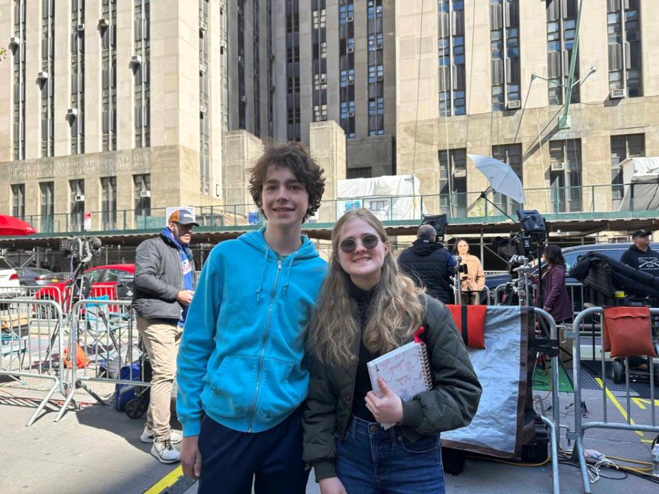 Owen Berenbom and Hope Harrington, both 14, spent some of their spring break at Trump’s hush money trial Tuesday. Kyle Schnitzer/NY Post