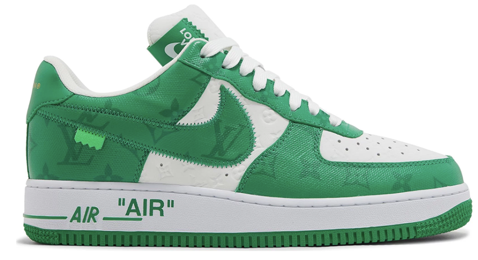 Louis Vuitton x Air Force 1 ‘White Gym Green’ Sneakers. - Credit: GOAT