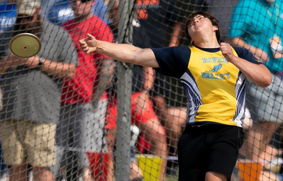 River Valley's Ethan Lyon finished sixth at the Division II state meet in the boys shot put last year at Ohio State's Jesse Owens Memorial Stadium.