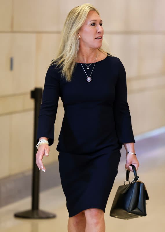 Georgia Congresswoman Marjorie Taylor Greene arrives on Capitol Hill in Washington