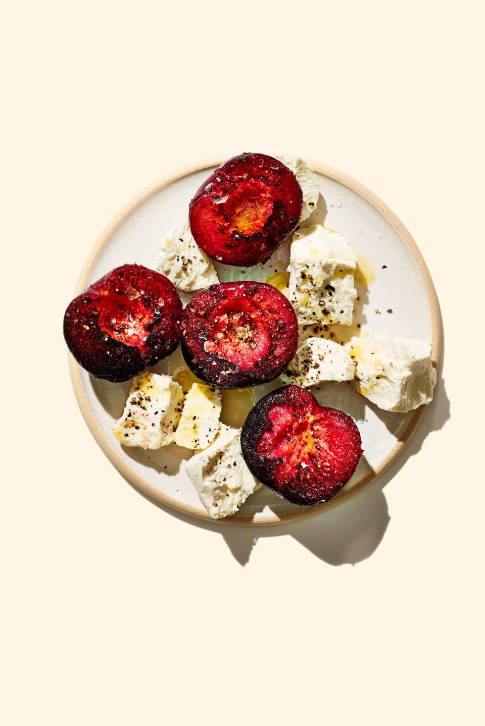 Charred Buttered Plums with Cheese