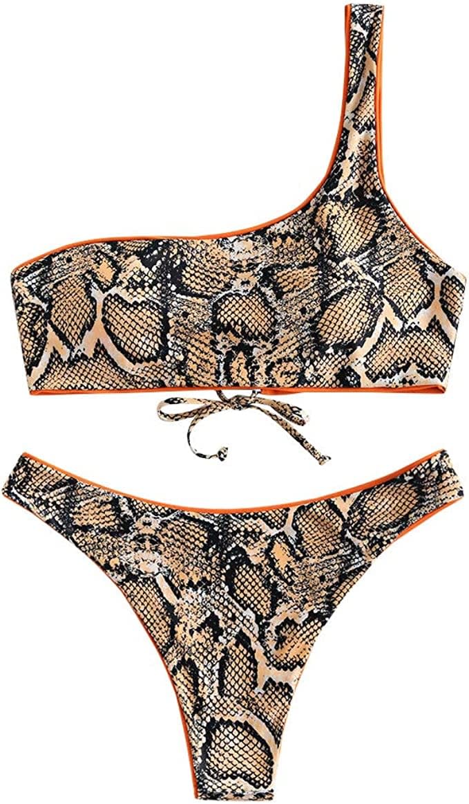 <p>You'll be the star of any pool party or beachside adventure with this statement-making <span>Zaful Two-Piece Snakeskin Leopard Bikini Set</span> ($14, originally $21). The suit's asymmetrical, one-shoulder shape gives it an especially unique structure - perfect for minimizing tan lines while still providing ample support.</p>
