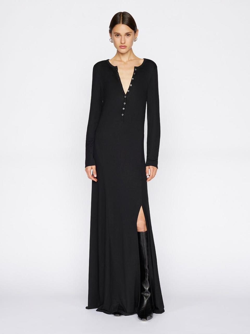 Henley Maxi Dress in Noir