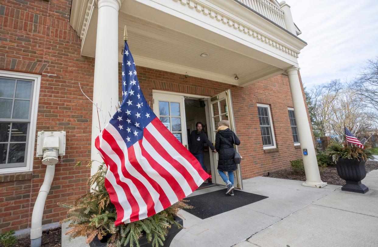 The main entrance to the voting area at the Griswold Center in Worthington on Tuesday.