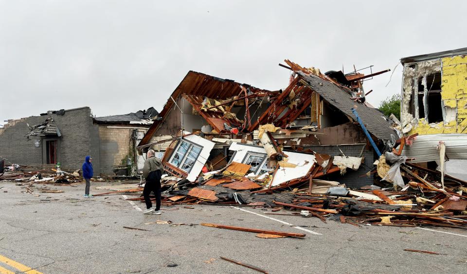 Damage from overnight storms that tore through Sulphur.