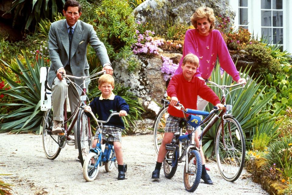 Charles and Diana with their sons during a holiday in the Scilly Isles (PA)